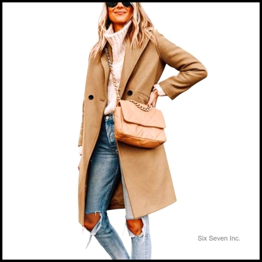 Wool Blend Notch Lapel Double Breasted Trench Coat - Picture 2 of 7